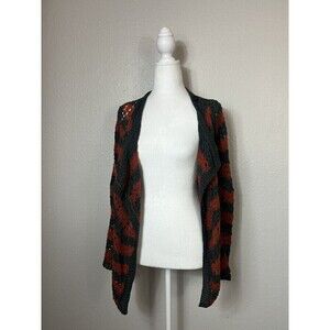 Anthropologie Guinevere Net Knit Gray Red Wrap Mohair Linen Cardigan Size XS A3